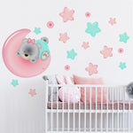 Vinilo Decorativo Adhesivo Sweet Night Bears Niña Rosa Impresión