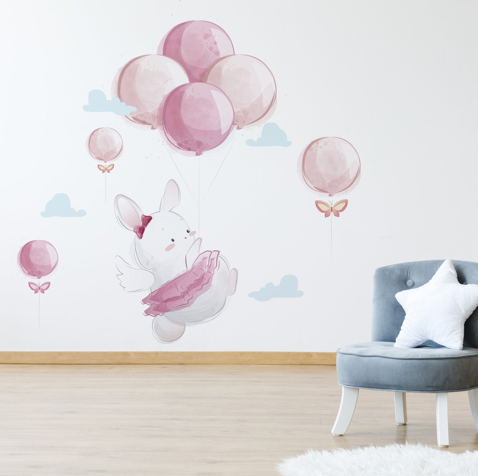 Vinilo Decorativo Adhesivo Coneja Y Globos Niña Impresión