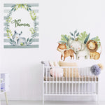 Vinilo Animales Acuarela Impresión Marco con Nombre