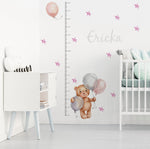 Vinilo Medidor Oso Globos y Estrellas Nombre Niña