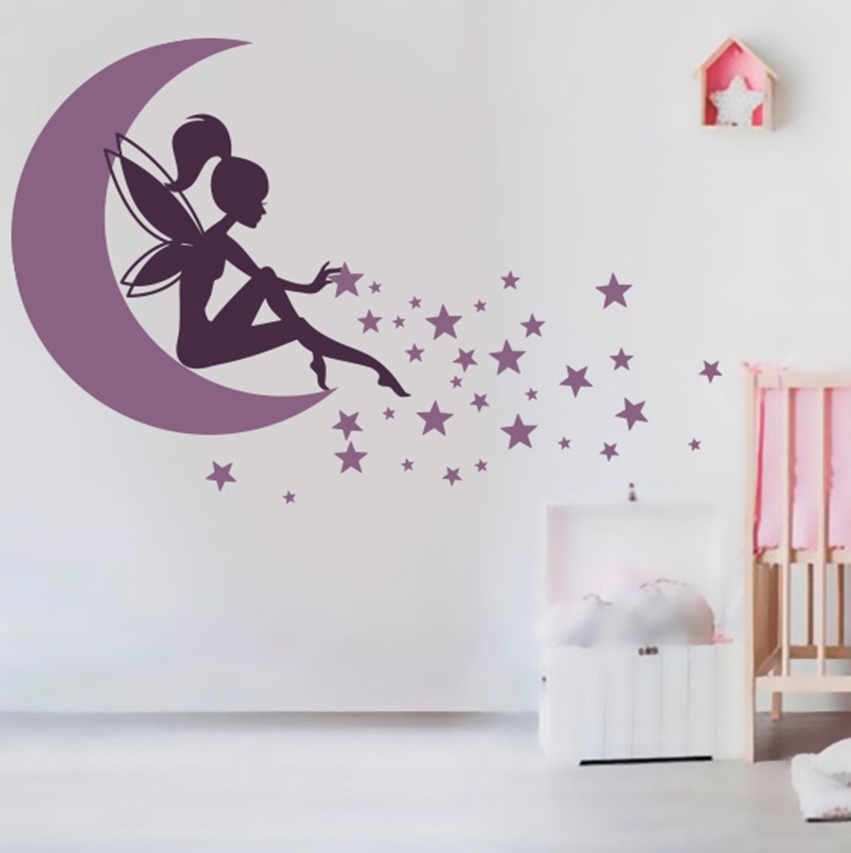 Vinilo Decorativo Adhesivo Hada luna estrellas