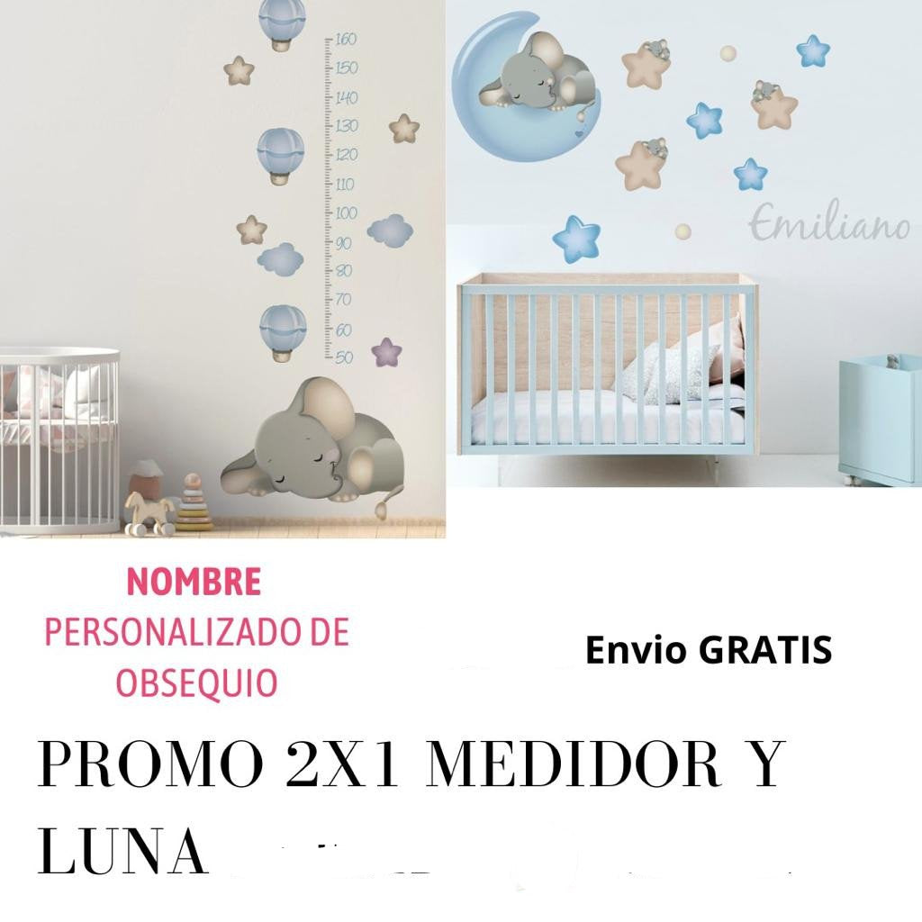 vinilo adhesivo infantil elefantes globos estrellas luna medidor nombre personalizado