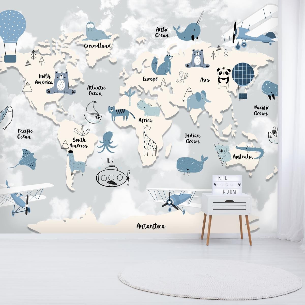 Papel Tapiz Vinilo Mural Mapamundi Infantil