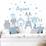 Vinilo Adhesivo Cabezas de Animalitos Estrellas Nombre