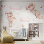 Vinilo Decorativo Bebe Conejos y Globos de Corazones