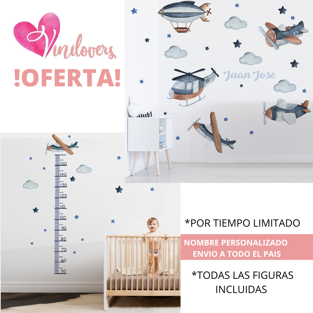 vinilos de aviones y medidor estrellas nubes