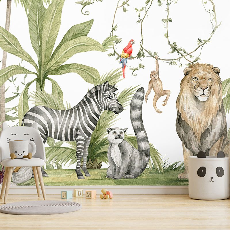 Papel tapiz adhesivo infantil animales selva