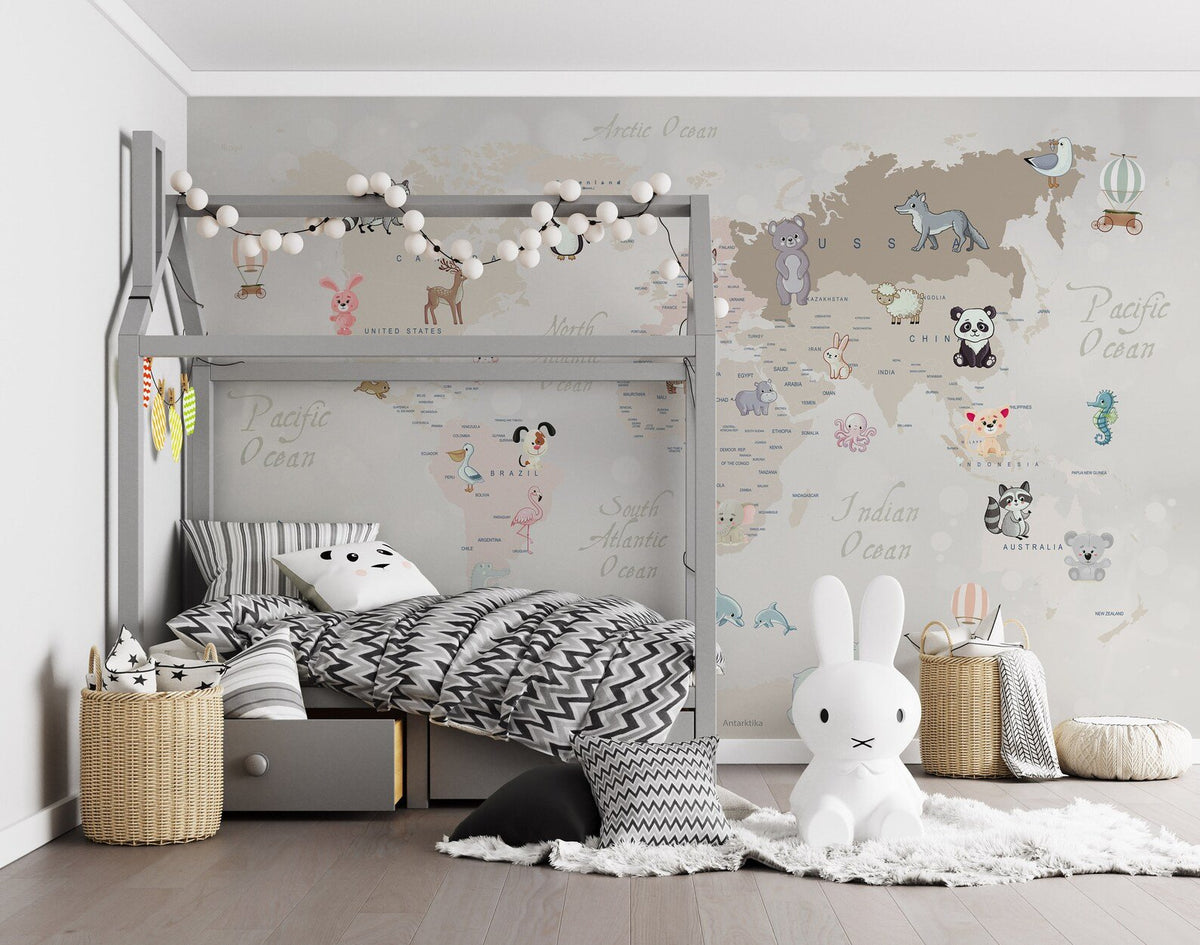 Papel Tapiz Papel de Colgadura Adhesivo Mapa Animales