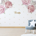 vinilo infantil peonias nombre personalizado