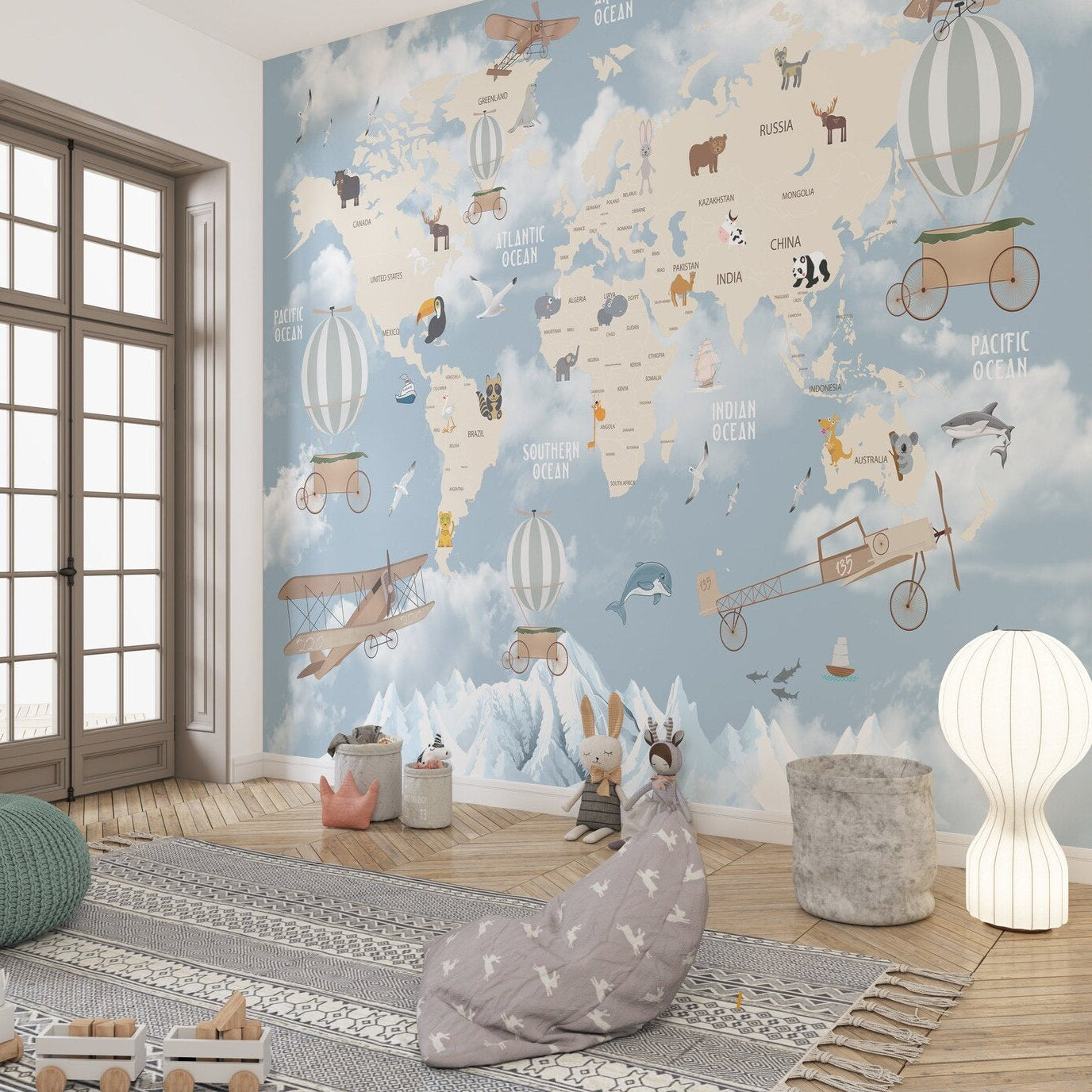 Papel Tapiz Adhesivo Mapamundi Infantil Montañas