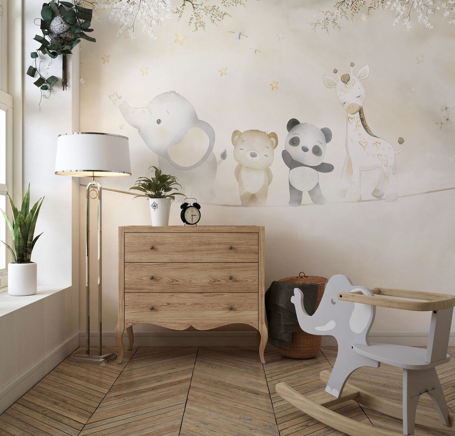 Papel tapiz adhesivo animales bebe flores