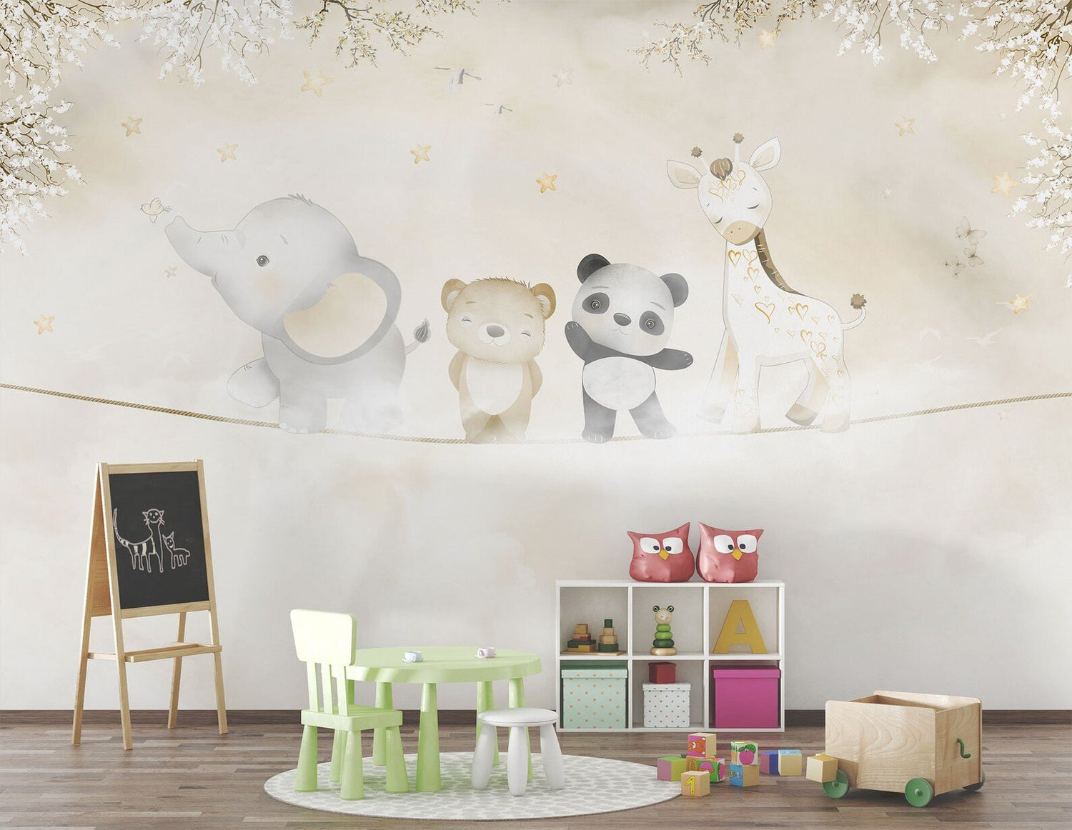 Papel tapiz adhesivo animales bebe flores