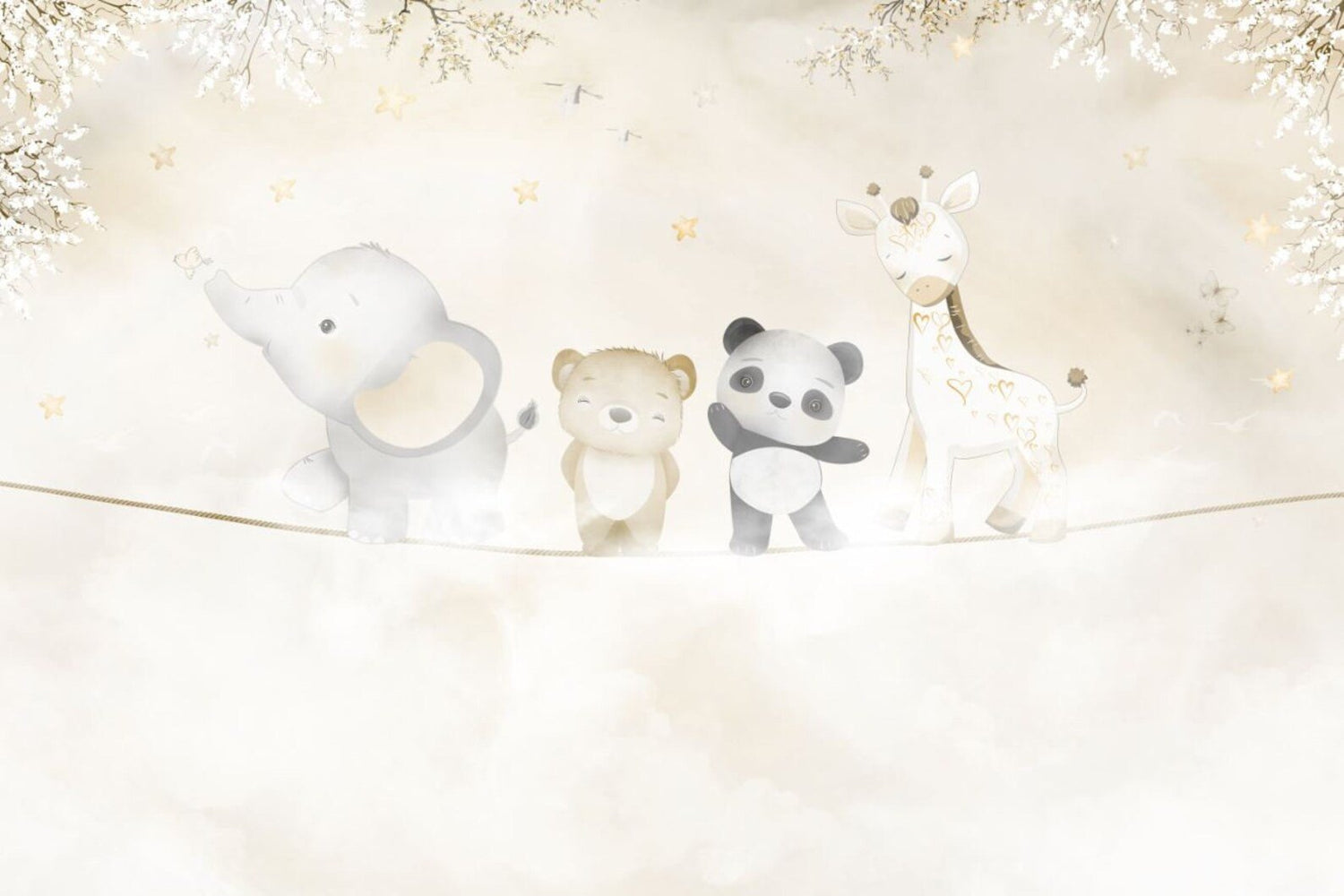 Papel tapiz adhesivo animales bebe flores