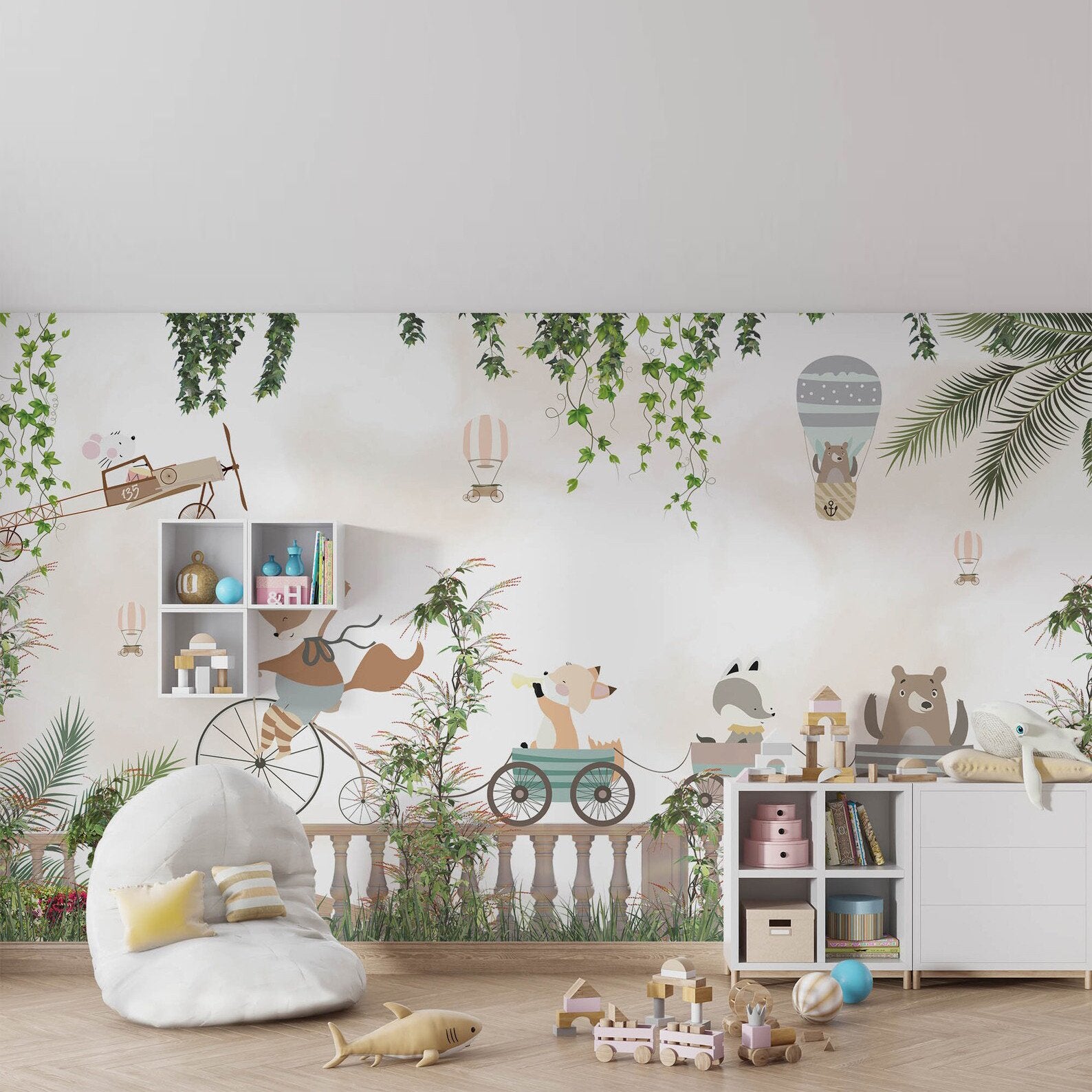 Papel tapiz adhesivo Jardin de Animales y Globos