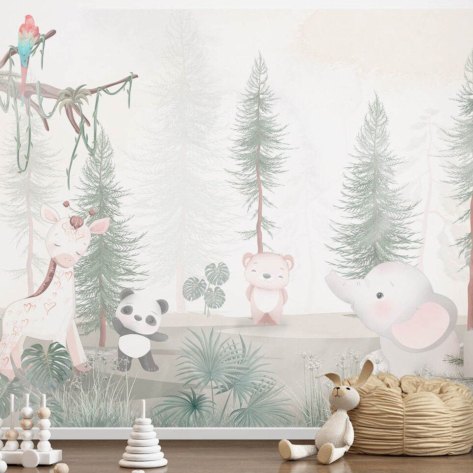 Papel tapiz adhesivo Bosque Animales Infantiles