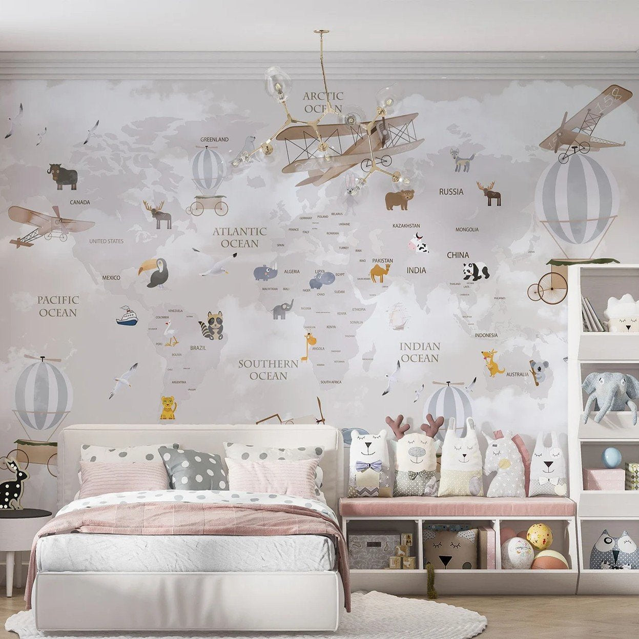 Papel tapiz adhesivo Mapas con Animales Infantiles