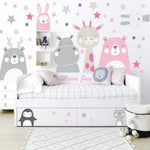 Vinilo Adhesivo Cabezas de Animalitos Estrellas Nombre