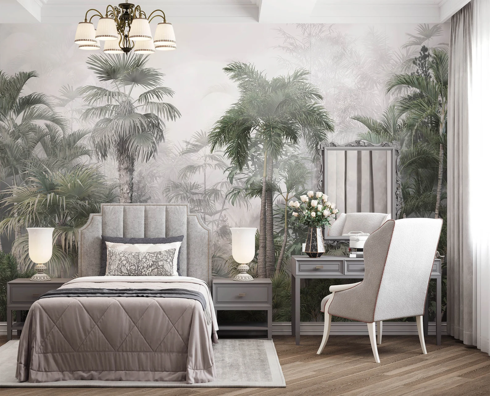 Papel Tapiz Adhesivo Decorativo - Acuarela de Palmas de Coco