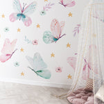 Papel Tapiz Acuarela: Mariposas, Flores y Estrellas