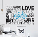 Vinilo Decorativo Adhesivo bicicleta y palabras Colombia Bogota Medellin Cali Barranquilla Bucaramanga