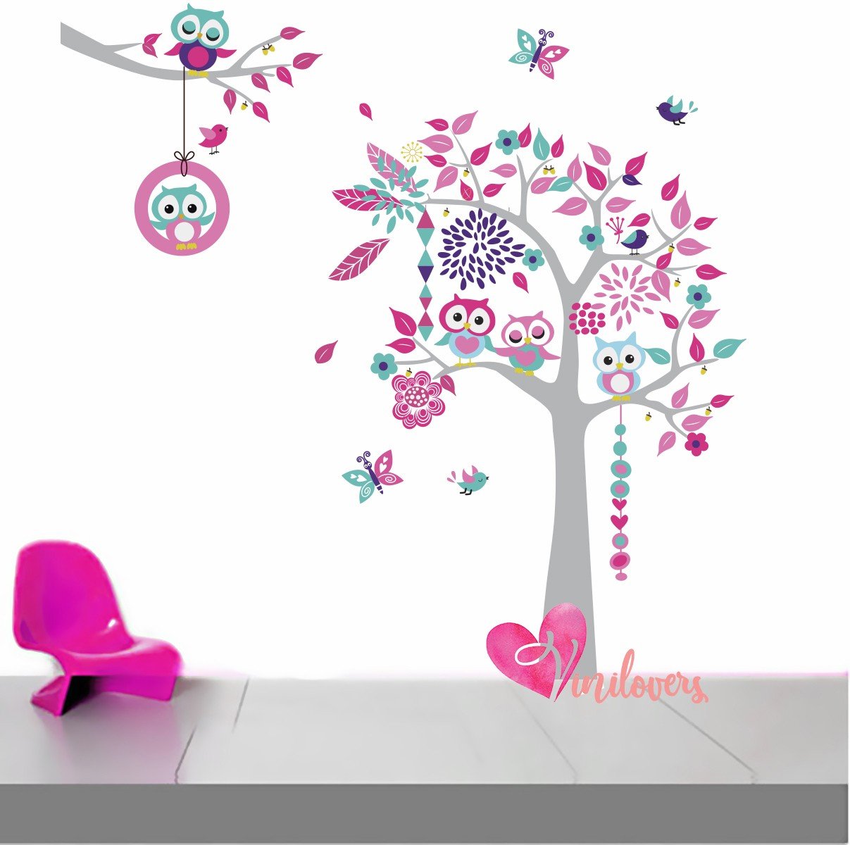 Vinilo Decorativo Adhesivo Buhos y Arbol Colombia Bogota Medellin Barranquilla Bucaramanga