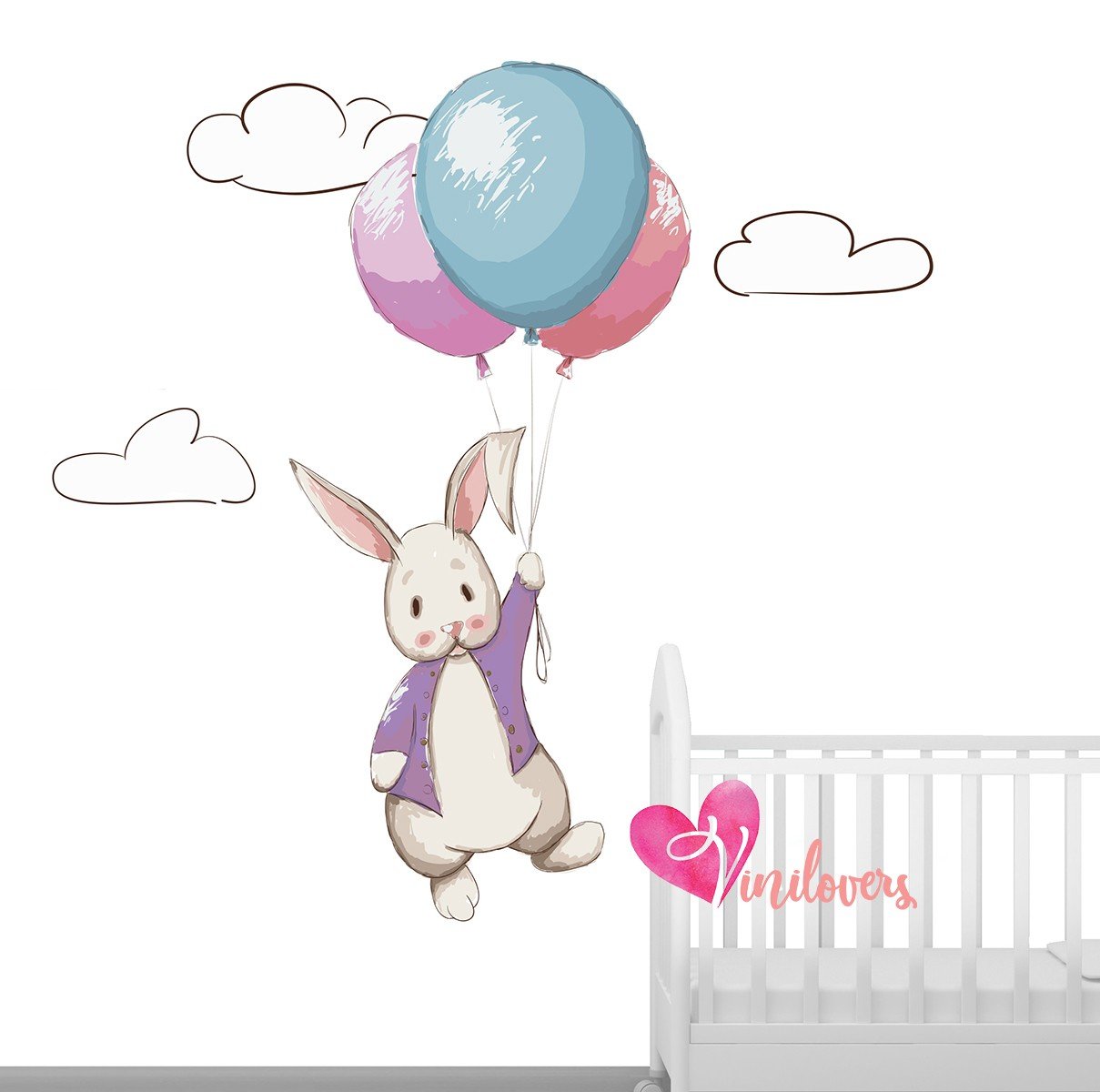 Vinilos adhesivos decorativos infantiles conejo y globo bebes