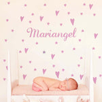 Vinilo Decorativo Adhesivo Nombre Corazones y Estrellas