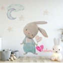 Vinilo Decorativo Adhesivo Watercolor Rabbit Niña Impresión