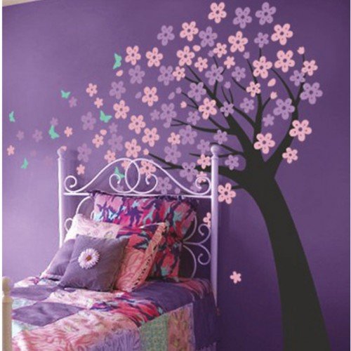 Vinilo Decorativo Adhesivo Arbol Inclinado Con Flores