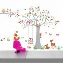 Vinilo Decorativo Adhesivo Arbol Búhos Animales Niñas Impresión