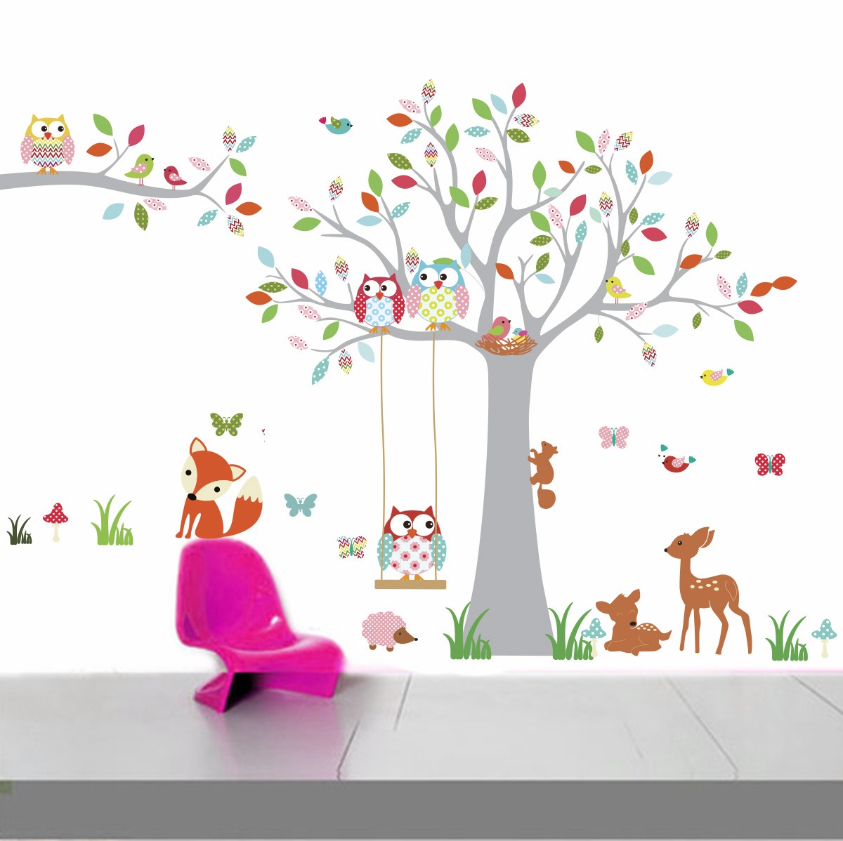 Stickers infantiles decorativos adhesivos arbolitos búhos