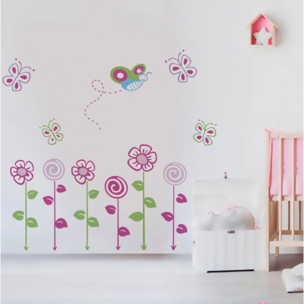Adhesivo decorativo para pared de árbol de esquina grande con flores  grandes, pájaros y hojas para cuarto de bebé, mural 087 (inclinado a la  derecha