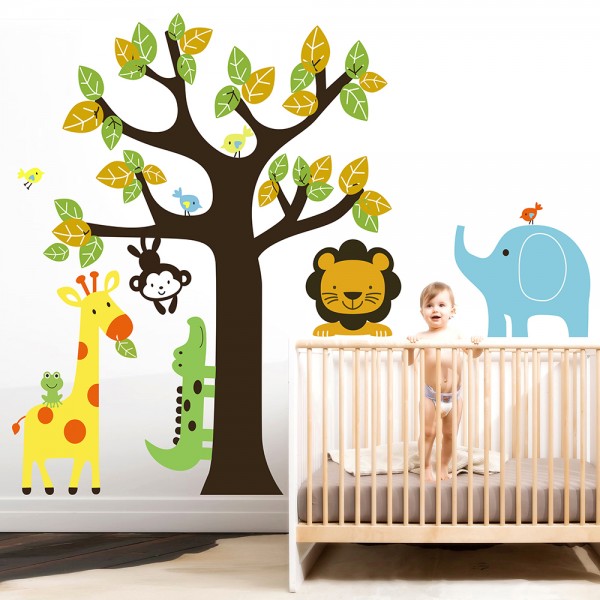 Vinilos decorativos infantiles arbol pajaros cocodrilo jirafa Colombia Bogota Medellin Cali Barranquilla Bucaramanga Cartagena