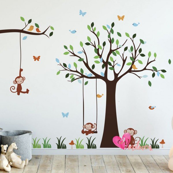 Adhesivos infantiles vinilos decorativos árboles micos naturaleza Colombia Bogota Medellin Cali Barranquilla Bucaramanga