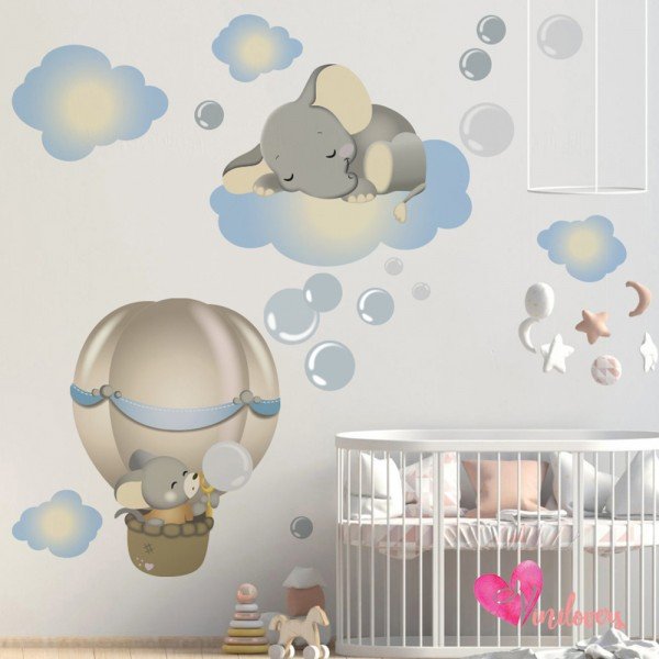 Adhesivos infantiles vinilos decorativos elefantes nubes impresos Colombia Bogota Medellin Cali Barranquilla Bucaramanga