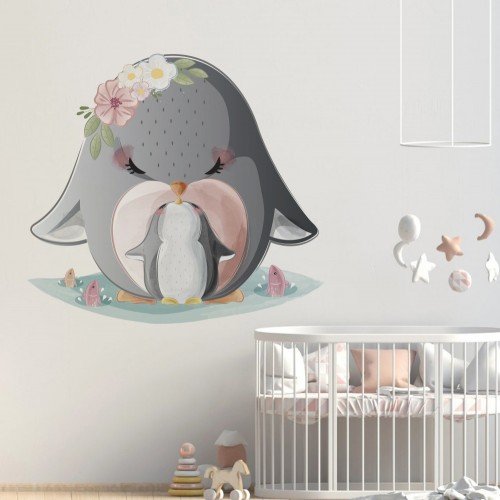 Vinilo Decorativo Adhesivo Pingüin Mom Impresión