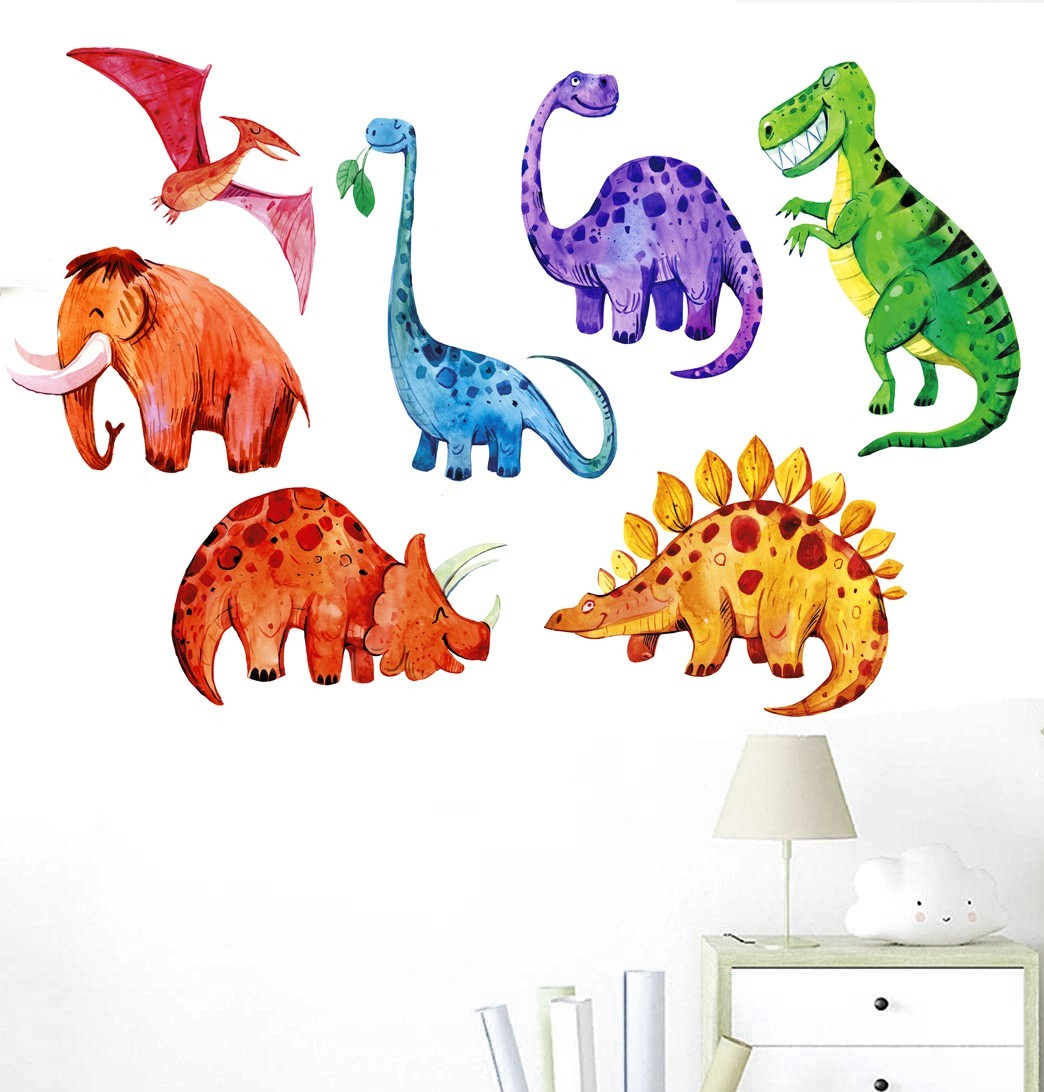 Stickers y vinilos decorativos, ilustración divertida de dinosaurios en  colores suaves al estilo de agua, decoración infantil, 68 cm x 48 cm
