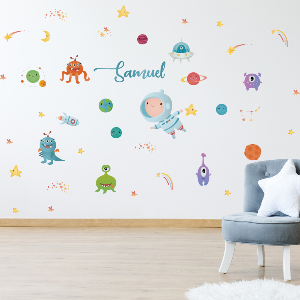 Vinilos Decorativos Mural Infantil Espacio Astronauta Naves