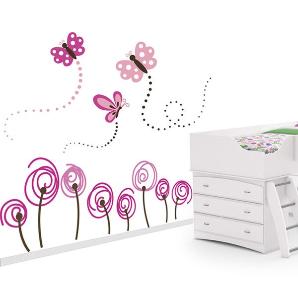 Vinilo Decorativo Adhesivo Flores Con Mariposas