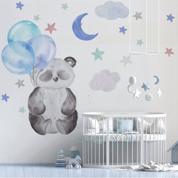 Vinilo Decorativo Adhesivo Oso Panda Nubes Estrellas Luna