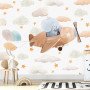 Papel Tapiz Vinilo Mural Avion Elefante Estrellas Nubes 