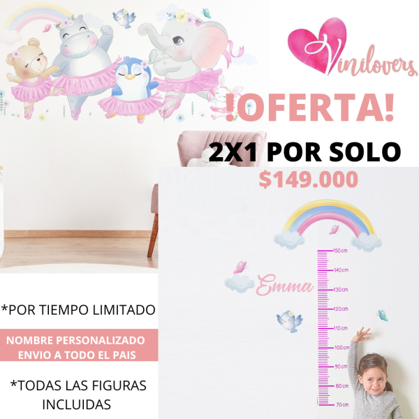 Vinilos infantiles stickers calcomanías Medidor arcoíris y vinilo bailarinas