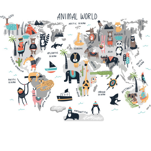 Vinilo mapa mundo de animales