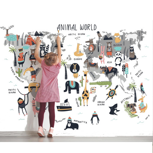 Vinilo mapa mundo de animales