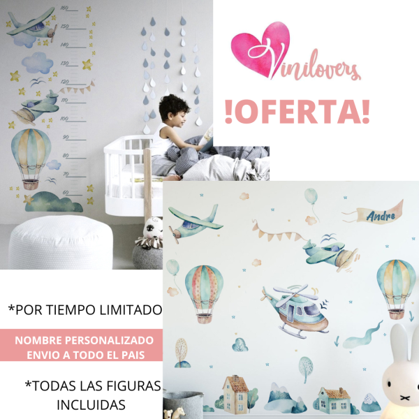 Vinilos Adhesivos niños aviones medidor globos