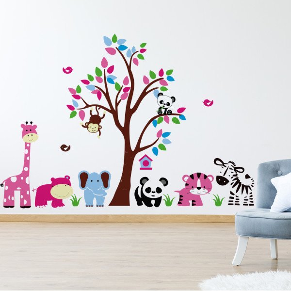 Vinilo Arbol Animales Zafari Infantil 