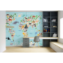 Vinilo Mural Fotomural Papel Tapiz Infantil Mapamundi Mapa Animales