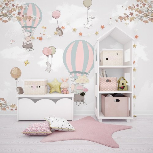 Papel Tapiz Vinilo Adhesivo Mural Globos Animales