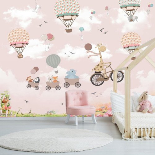 Papel Tapiz Infantil Vinilo Adhesivo Globos y Animales