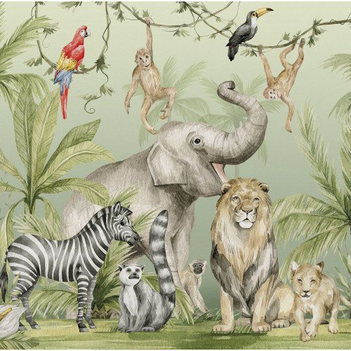 Papel Tapiz Vinilo Adhesivo Jungla Selva Zafari Animales